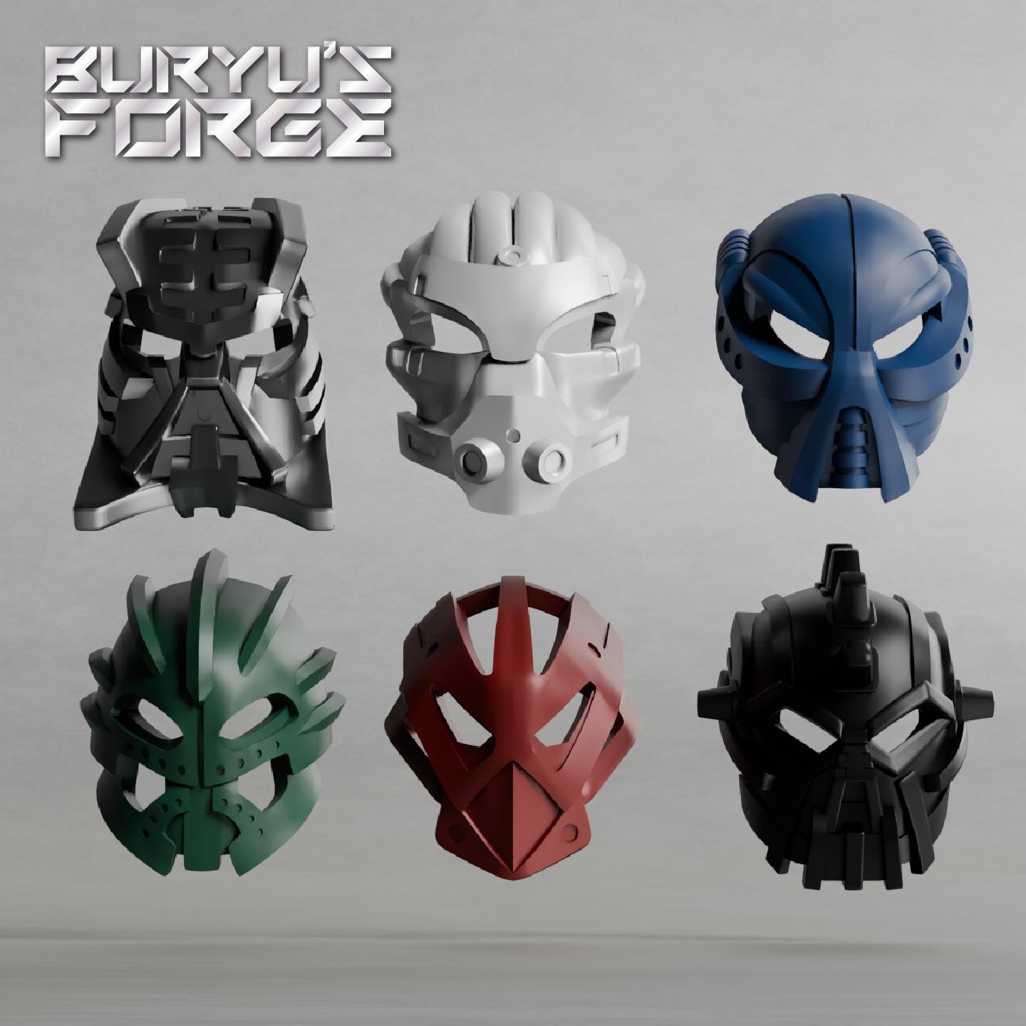 Toa Inika Redux Masks by Galva | Complete Kanohi Set